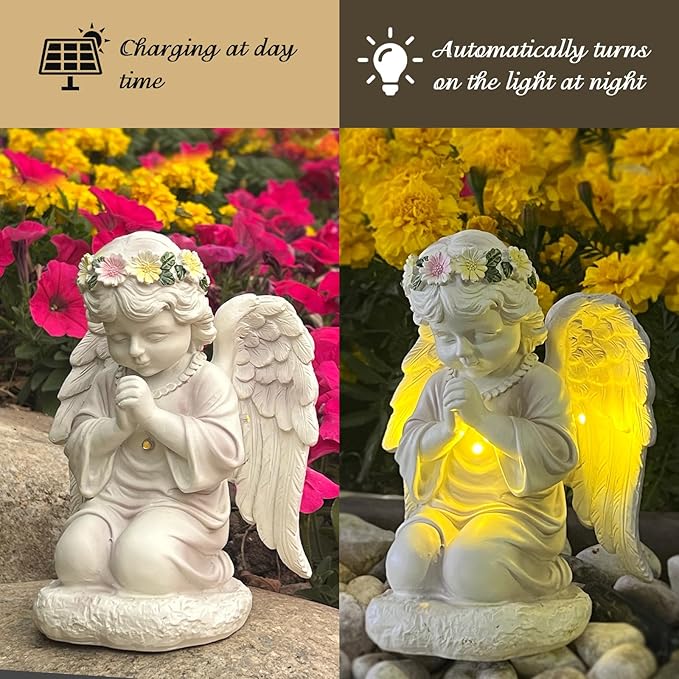 Solar Garden Outdoor Angel Statues - Outdoor Angel Sculptures Garden Decorations with Waterproof Led Lights for Patio, Balcony, Yard, Lawn Ornament - Unique Decor Gifts for Mom Grandma Women