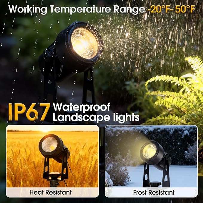 CPLIRIS Outdoor Landscape Lighting, LED Spot Lights Kit for Garden, Yard, House, Lawn, Tree, Flags, Fence Use, Warm White 2700k-3300k, IP67 Waterproof & Connectable - 6 Pack