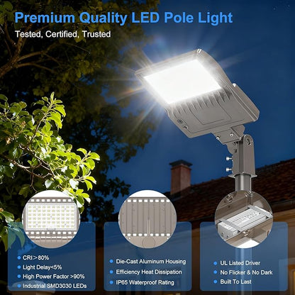 200W LED Parking Lot Light with Photocell 28000LM LED Shoebox Pole Mount Lights Fixture HID/HPS Replacement 5000K IP65 AC 100-277V UL Listed Outdoor Area Street Security Lighting for Stadium Roadways