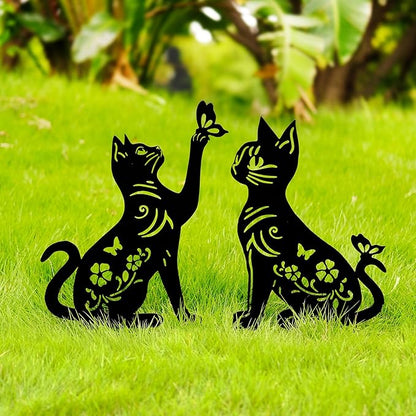 Cat Metal Decor for Outside,Garden Stakes Decorative Cat Gifts for Women/Men,Black Silhouette Statues for Yard Ornaments,Lawn, Patio, Pathway,Outdoor Garden Decor