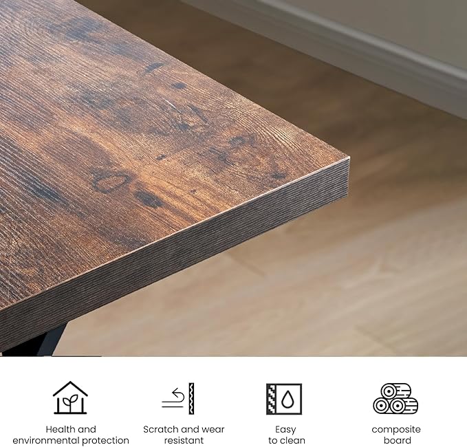 70.9Inch Office Desk, Executive Office Desk，Modern Industrial Style, Z-Shaped Table Legs, Country Black Wood Grain Top, for Home Office, Study, Conference (Iron Wood)
