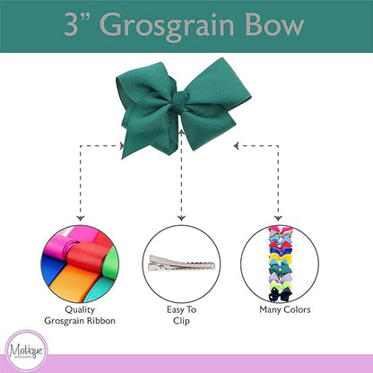 3 Inch Grosgrain Bow for Little Girls- Set of 2 (Hunter Green)