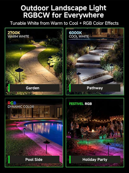 RGBCW Smart Low Voltage Path Light, 12v Black Landscape Lighting with Bluetooth APP Control, Dimmable Warm/Daylight 2700K-6500K G4 Bulb, Large Hat IP65 Waterproof for Walkway Yard 1 Pack