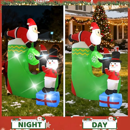 7FT Santa Claus Inflatable Decoration with Built-in LED Lights, Christmas Outdoor Inflatable Decoration for Lawn, Yard, Garden, Patio