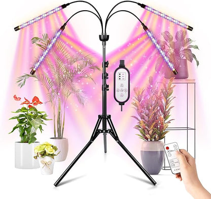 LED Grow Lights for Indoor Plants Full Spectrum with 15-63 inches Adjustable Tripod Stand, Red Blue White Floor Grow Lamp with 4/8/12H Timer with Remote Control