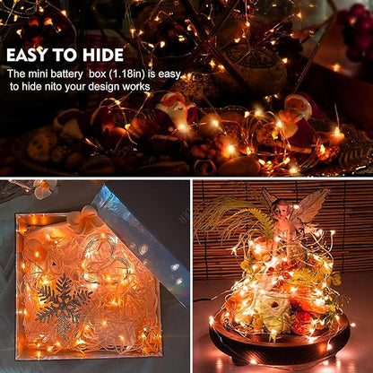 AIKEI 24 Pack LED Fairy Lights Battery Operated, Orange Thanksgiving Mini String Lights Waterproof 7ft 20 Led Firefly Starry Lights for Wedding Party Bedroom Garden Christmas Decoration Orange