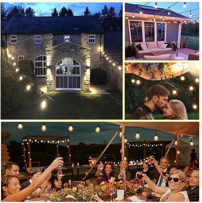 190FT Remote Controlled Outdoor String Lights Patio String Lights for Outside, 60+3 Shatterproof S14 Warm Lights String Outdoor for Bistro Café Gazebo Backyard, Linkable, 2 Pack