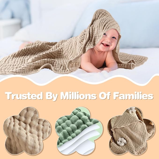 MUKIN Baby Hooded Towels, Muslin Cotton, 2-Pack, for Newborn, Infant, Toddler and Kids (Dark Green,Khaki)