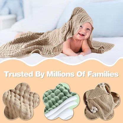 MUKIN Baby Hooded Towels, Muslin Cotton, 2-Pack, for Newborn, Infant, Toddler and Kids (Dark Green,Khaki)