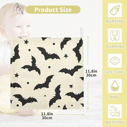 Burbuja Flying Bats Baby Washcloths - Muslin Cotton Soft Absorbent Baby Towel for Newborn Baby Sensitive Skin - Baby Essential Item, 12x12 in, 5 Pack