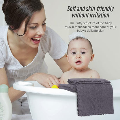 Sunny zzzZZ Ultra Soft 24 Pack Baby Washcloths - 10x10 Inches - Coral Fleece Extra Absorbent Wash Clothes for Babies, Infants and Toddlers - Sensitive Skin and Newborn - Ideal Baby - Dark Grey