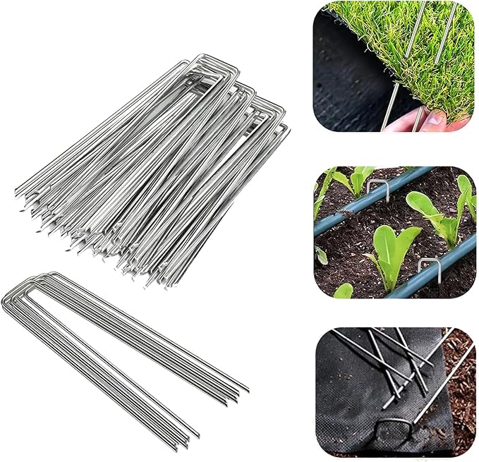 100 Pack Sturdy Garden Landscape Staples, 6 Inch Galvanized Steel Sod Pins Anti-Rust Stakes for Weed Barrier, Christmas Decorations and Landscaping Fabric.