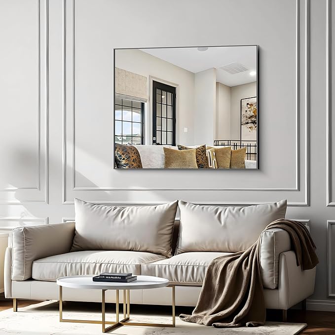 40x48 inch Large Black Bathroom Mirror, Black Rectangle Wall Mirror, Rectangle Mirror for Bathroom Over Sink, Frame Vanity Mirror for Entryway, Living Room, Bedroom, Hangs Horizontally or Vertically