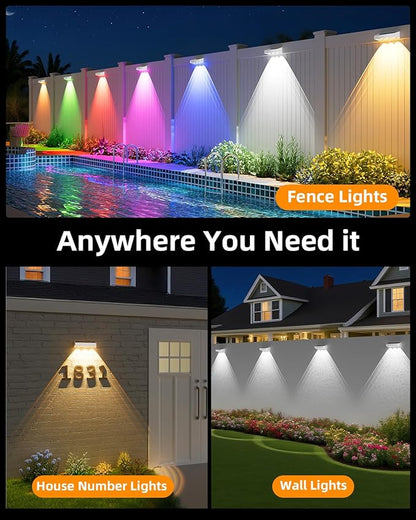 JOFIOS Solar Fence Lights Outdoor, 9 Fixed Colors ＆ Color Changing Fence Lights Solar Powered Waterproof IP65 Dusk-to-Dawn LED Deck Lighting for Patio, Railing, Pool, Porch, Backyard, Wall, 12 Pack