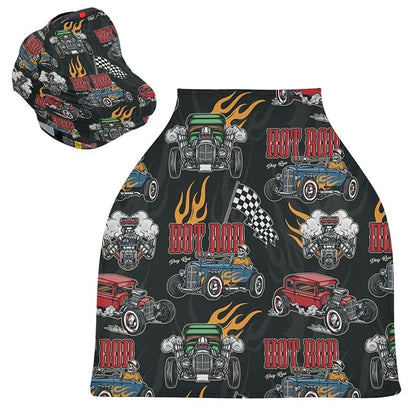Hot Rod Baseball Racing Car Baby Car Seat Covers Checkered Flag Carseat Canopy Soft Infant Stroller Cover Nursing Breastfeeding Covers for Girls Boys Newborn Fit Summer Spring Autumn