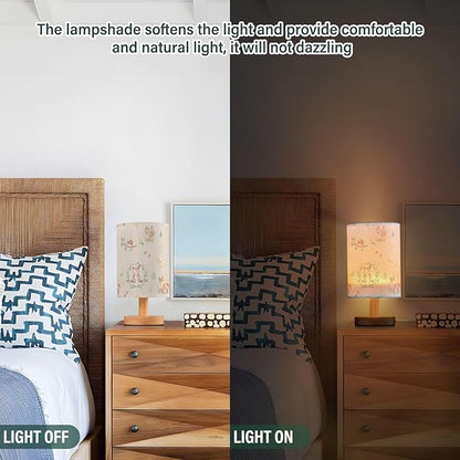 Bedside Table Lamp Woodland Animals Nightstand Lamp with Wood Forest Rabbit Deer Hedgehog Floral Desk Lamps for Bedroom Living Room Nursery Office Home Decor