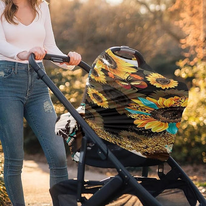 Wanyint Sunflower Cow Print Car Seat Covers Canopy Covers for Babies,Added Privacy for Breastfeeding,Baby Car Seat,Breathable Nursing Cover for Carrier Stroller