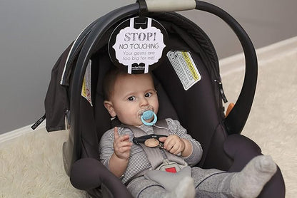 (Three Little Tots) No Touching Baby Car Seat and Stroller Two Pack- Baby Safety No Touching Car Seat Sign, Stroller Sign, Newborn Car Seat Tag- CPSIA Safety Tested (Eucalyptus/Black & White)