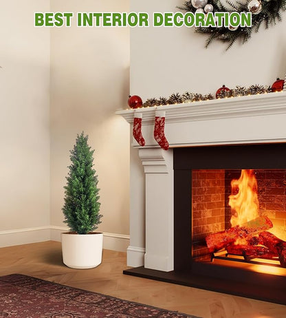 Two 3FT Tall Artificial Evergreen Trees, Beautiful and Realistic Human-Potted False Cypress, an Evergreen Plant for Home Porch Decoration,suitable for interior, office, living room and room decoration