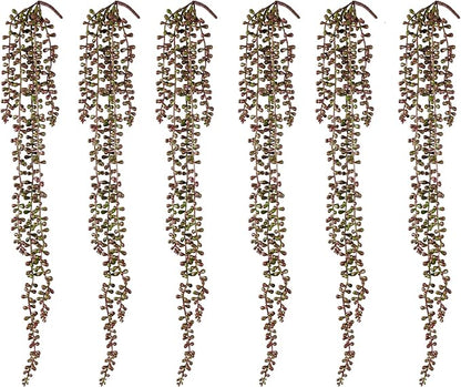 6PCS Orange Artificial Succulents Hanging Plants,27.5 Inch Fake String of Pearls Greenery Plants 5 Branches for Autumn Home Garden Office Party Balcony Wall Indoor Outdoor Fall Dec, Orange