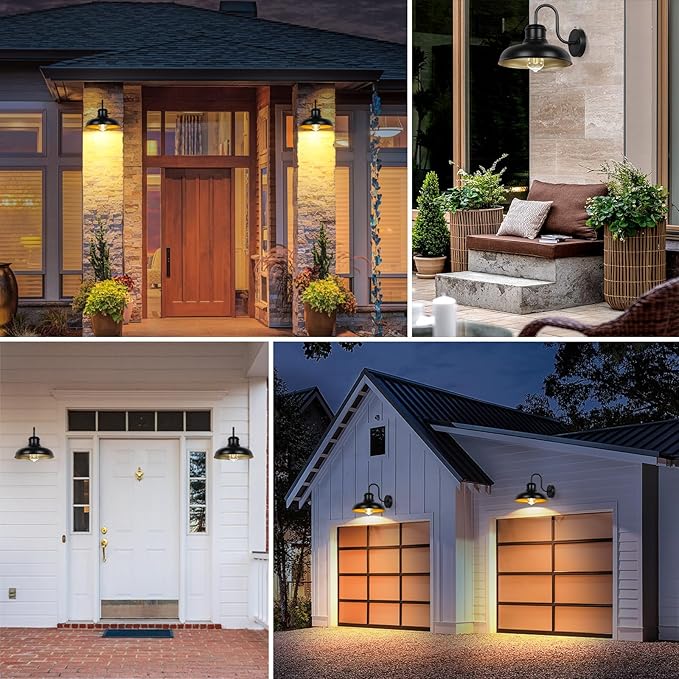 TOBUSA 2-Pack Dusk to Dawn Outdoor Wall Light Fixtures, Waterproof Farmhouse Outside Gooseneck Barn Lights, 11.5'' Black & Golden Exterior Wall Sconces for House, Porch, Garage