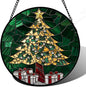 Stained Glass Window Hanging - Gold Green Christmas Tree Suncatcher for Doors Home Christmas Decoration Winter Sun Catcher Thanksgiving New Year Birthday Gifts for Women Men Mom Nana 7.8 in