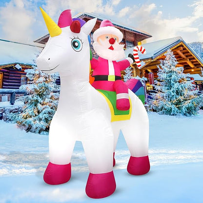 7.2 FT Christmas Inflatables Yard Decorations Outdoor Santa Claus Riding Unicorn Inflatables Decorations Built-in LED Lights, Christmas Blow Up for Outdoor, Yard, Roof, Lawn