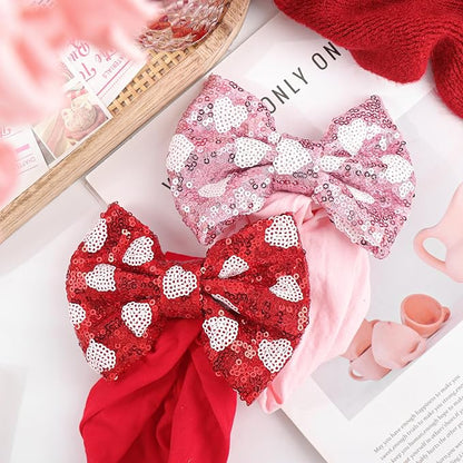 Heart Baby Bow Headbands Sequin Bows Red Pink Glitter Hair Bow for Girls Toddler Red Pink Baby Headband Bows 6-12 Months