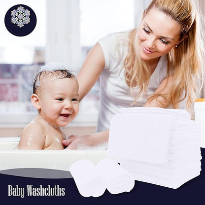 16 Pack Baby Washcloths - 10x10 Inch, Microfiber baby towel - Absorbent and Soft baby Wash Clothes for Newborns, Infants and Toddlers - Quick Dry for baby boys and girls face towel - White