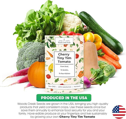 Woods Creek Seeds: Tiny Tim Tomato Seeds for Planting - Heirloom Tomato Seeds for Planting Outdoors, Indoors, Patio or Home Plant Garden - Non-GMO Seed Pack of Dwarf Cherry Tomatoes