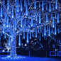 Weepong Meteor Shower Lights Outdoor Christmas Lights UL Certified Falling Rain Drop Snowfall Icicle Cascading String Light for Xmas Holiday Tree Wedding Party Garden Decor Blue, 12 Inch 8 Tubes