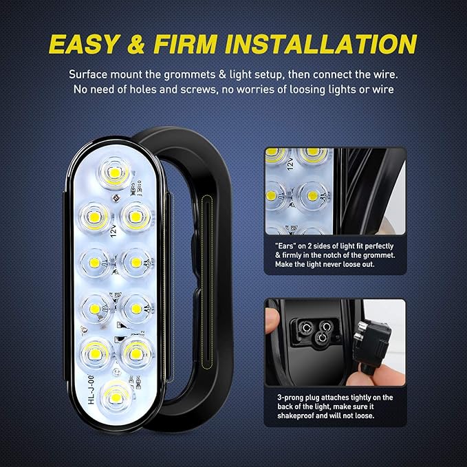Nilight 6 Inch Oval White Trailer Tail Lights 2PCS 10 LED w/Flush Mount Grommets Plugs IP67 Waterproof Reverse/Back Up Lamp for Truck RV Camper Boat Jeep, White