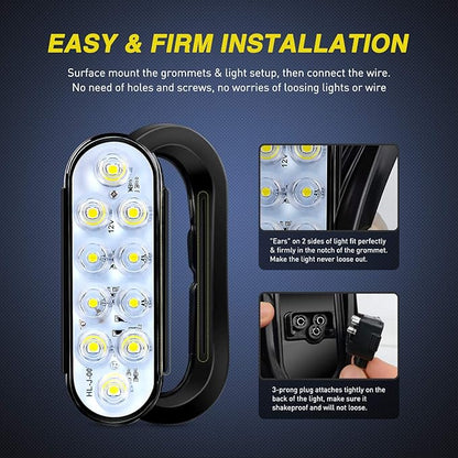 Nilight 6 Inch Oval White Trailer Tail Lights 2PCS 10 LED w/Flush Mount Grommets Plugs IP67 Waterproof Reverse/Back Up Lamp for Truck RV Camper Boat Jeep, White