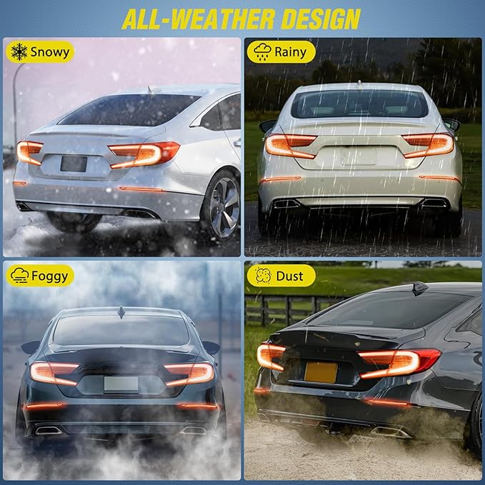 Nilight Rear Bumper Tail Light Compatible with 2018 2019 2020 2021 2022 Honda Accord 10th Red Lens LED Reflector Rear Bumper Lamps Brake Turn Signal Sequential Flashing Driving Taillights Replacement