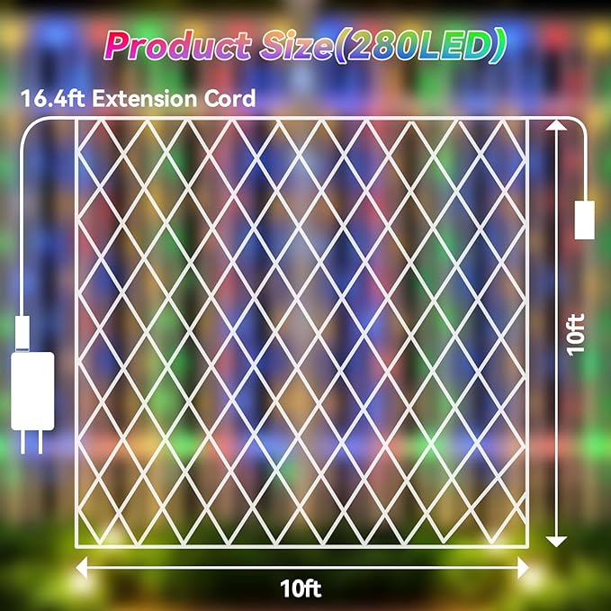 LitHome 10 x 10FT Gazebo Net Lights Outdoor, 280 LED Gazebo Lighting Waterproof, 8 Modes Connectable Net Lights with Timer, Multicolor Christmas Mesh Light Plug in for Bushes, Pergolas, Garden Decor