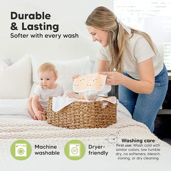 6-Pack Cotton Baby Washcloths for Newborn - Organic Cotton Muslin Soft Wash Cloths for Babies, Infant, Kids, Toddler Towels for Boy, Girl, Super Absorbent Face Cloths, Scratch-free Baby Rags (Lunaris)