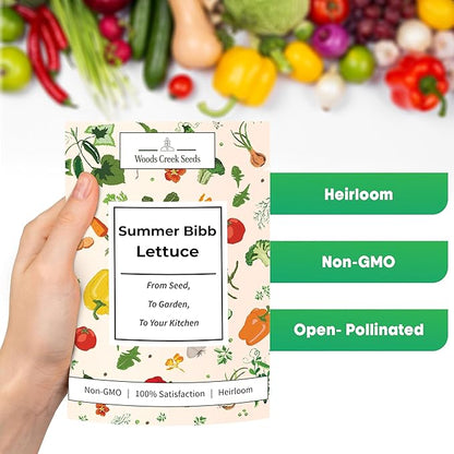 Woods Creek Seeds: Summer Bibb Heirloom Lettuce Seeds for Planting - Over 2,700 Non-GMO Seed Pack for Growing Indoors, Outdoors, or as Hydroponic Seeds - Beginner-Friendly Green Leaf Lettuce Seed