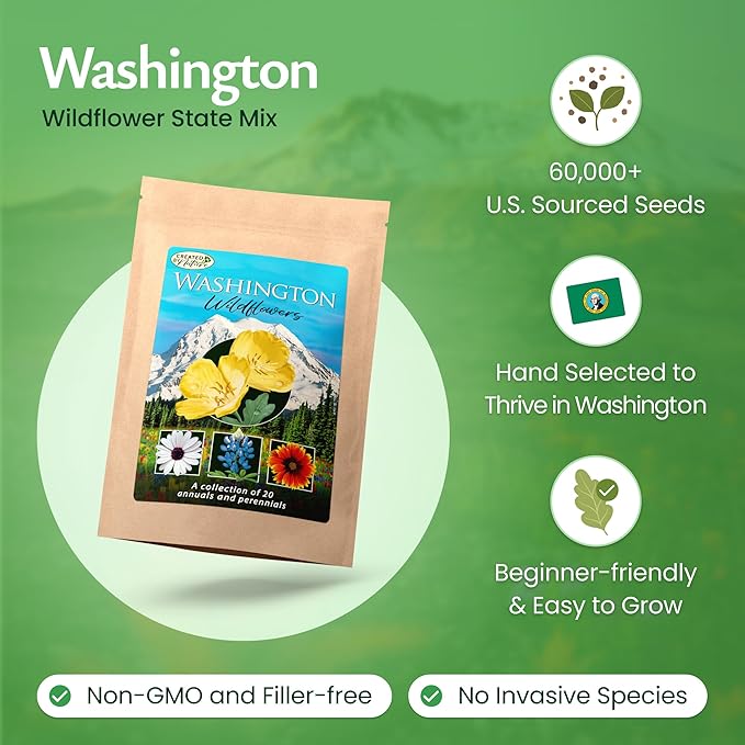 Created By Nature Washington Wildflower Seed Mix, 20 Flower Varieties, 60,000+ Seeds