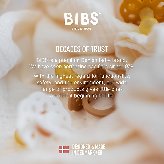 BIBS Pacifiers - Boheme Collection | BPA-Free Round Nipple | Nautral Rubber Latex | Made in Denmark | Set of 2 Cloud/Blush Color Premium Soothers | Size 6-18 Months
