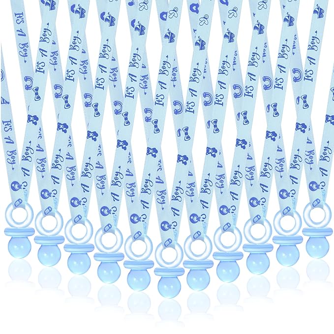 ZYFLSQ 36 Pieces Baby Shower Pacifiers Necklace, Cute Acrylic Pacifier Necklaces for Baby Shower Games Boy Charm, Party Favors, Decorations DIY, Gender Reveal Table Scatter(Blue)