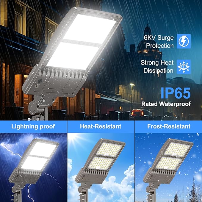 KUKUPPO 6Pack 400W LED Parking Lot Light Power Adjustable, Dusk to Dawn LED Shoebox Flood Pole Light Outdoor Parking Lighting with Slip Fit 60,000LM 5000K IP65 Waterproof 100-277V UL Listed