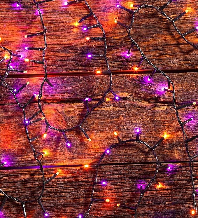 kemooie 500 LED Halloween Lights, 164FT 8 Lighting Modes Plug in Waterproof Fairy Lights for Outdoor Tree Party Garden Balcony Halloween Decorations (Purple and Orange)