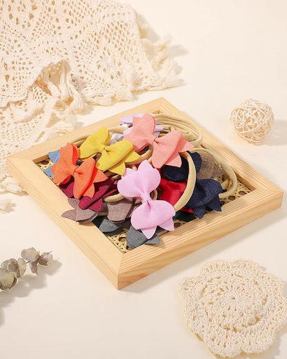 jollybows 3.35" 20pcs Baby Girls Bows Headbands Elastic Nylon Hairband Ribbon Bow Hair Accessories for Kids Toddlers Infants Newborn