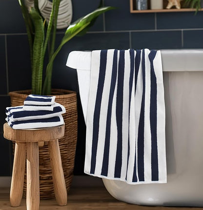 ORIGINAL KIDS 6 Piece Towel Set - Cabana Stripe - Rugby Stripe - 2 Bath Towels, 2 Hand Towels, 2 Washcloths - 100% Cotton - Soft Absorbent Quick Dry Durable Pool Shower Beach - Gift - Navy