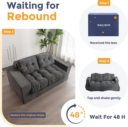 MAXYOYO Bean Bag Chair for Adults, Upholstered Floor Sofa with Armrests, Loveseat Boneless Couch with Tufted Cushion & Backrest, Sofa in A Box, Large Bean Bag Couch for Bedroom Living Room, Dark Grey