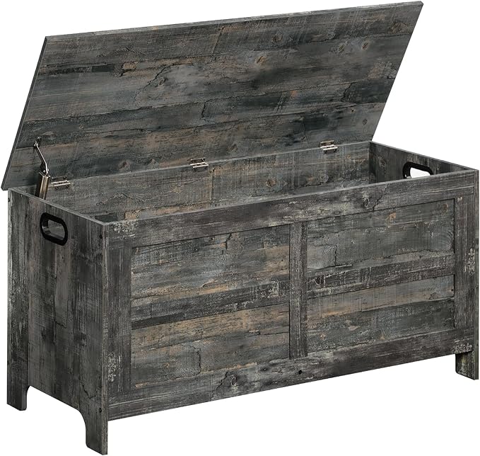 Storage Chest, 39.4” Large Toy Chest, Entryway Storage Trunk, Storage Bench with Safety Hinge, Entrance Bench for Living Room, Entrance, Bedroom, Vintage Gray SCRP48301