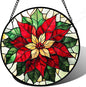 Stained Glass Window Hanging - Red Poinsettia Birth Flower Sun Catcher for Door Garden Home Decor Suncatcher Christmas Mother's Day Birthday Gifts for Women Men Mom Girl Nana Friend 15 in