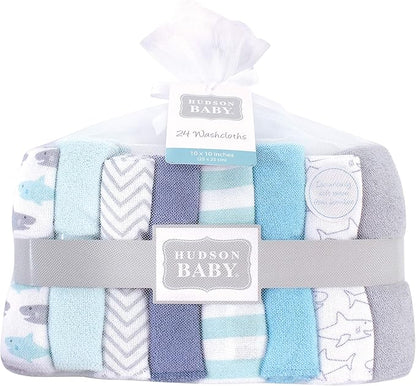 Hudson Baby Unisex Baby Rayon from Bamboo Washcloth Bundle, Sharks, One Size