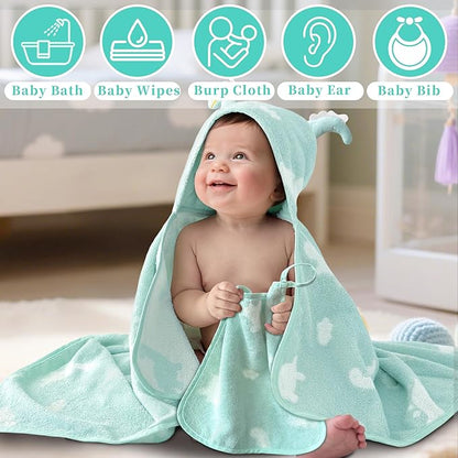 VOOVA & MOVAS Dino & Ivory Ultra-Soft Baby Washcloths – 100% Cotton, Highly Absorbent – 12"x12", 6 Pack – Newborn Towels – Baby Essentials – Perfect Set