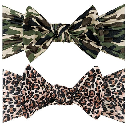 LemonSpce Handmade Baby Head wrap with Bows Stretchy Soft Infant Comfortable Baby Bow for Newborn girls and boys,Toddler-Leopard Camo Printed Hair Accessories